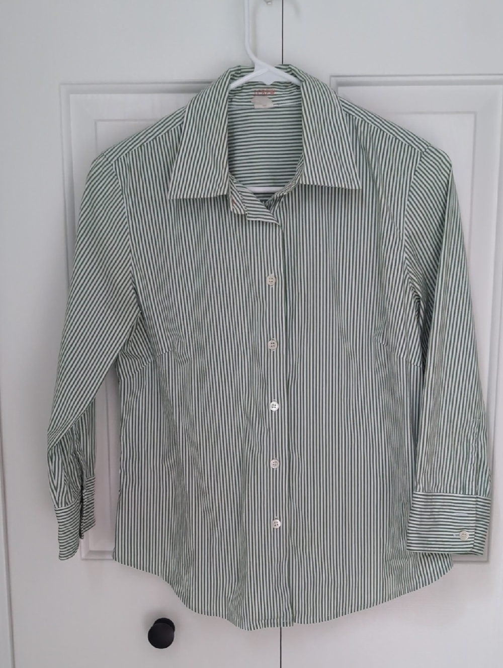 J. Crew Classic Preppy Green & White Stripe Cotton Button Down.